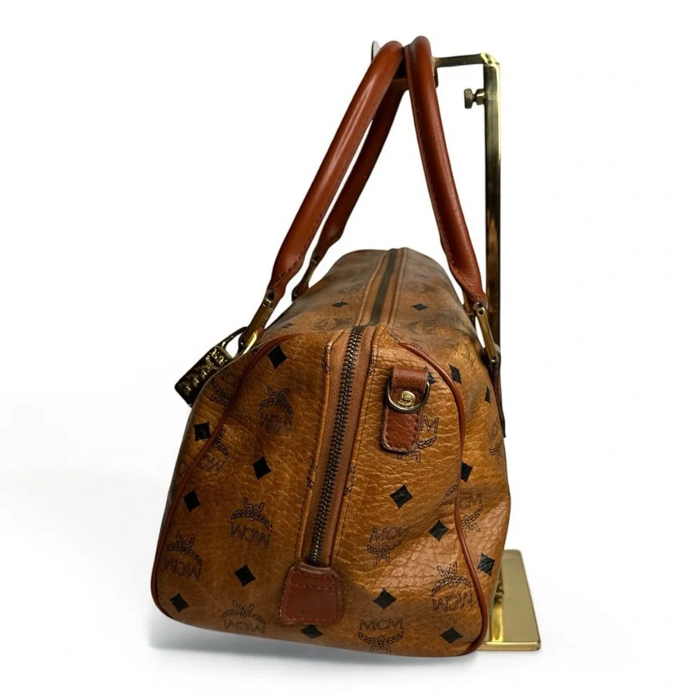 MCM Vicetos Monogram Cognac Boston Bag - Picture 4 of 12